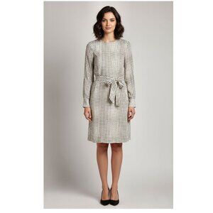 Reiss Geometric Print Belted Dress, Cream & Black, Womens Size 6 US